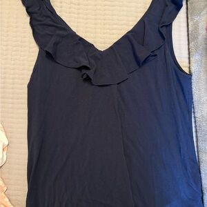 Lilly Pulitzer Blue Ruffled Cuffed Sleeve Tank Top